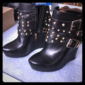 BCBG  Aspen platform wedge booties w/ gold studs